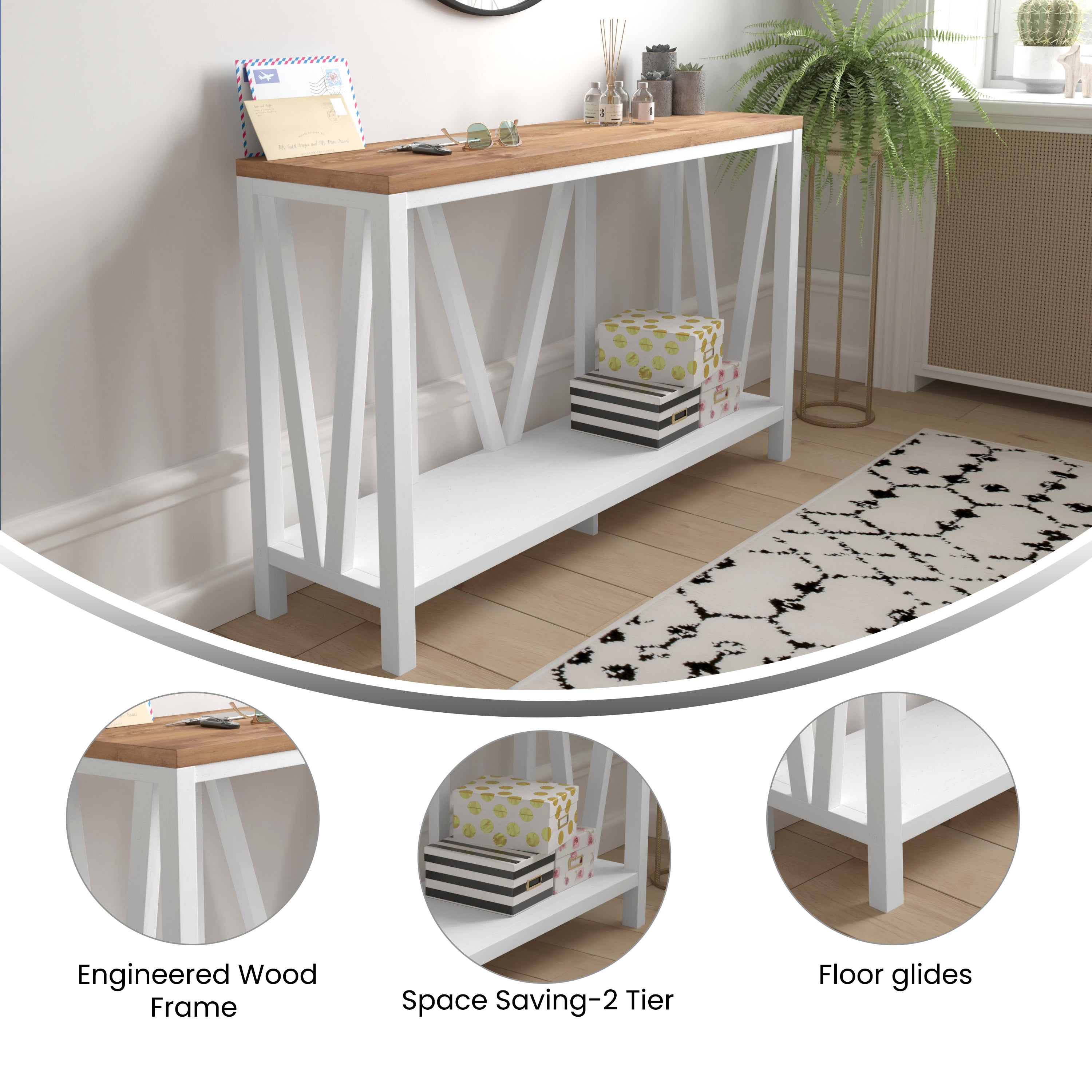 Charlotte Modern 2-Tier Farmhouse Entryway Living Room Console Accent Table