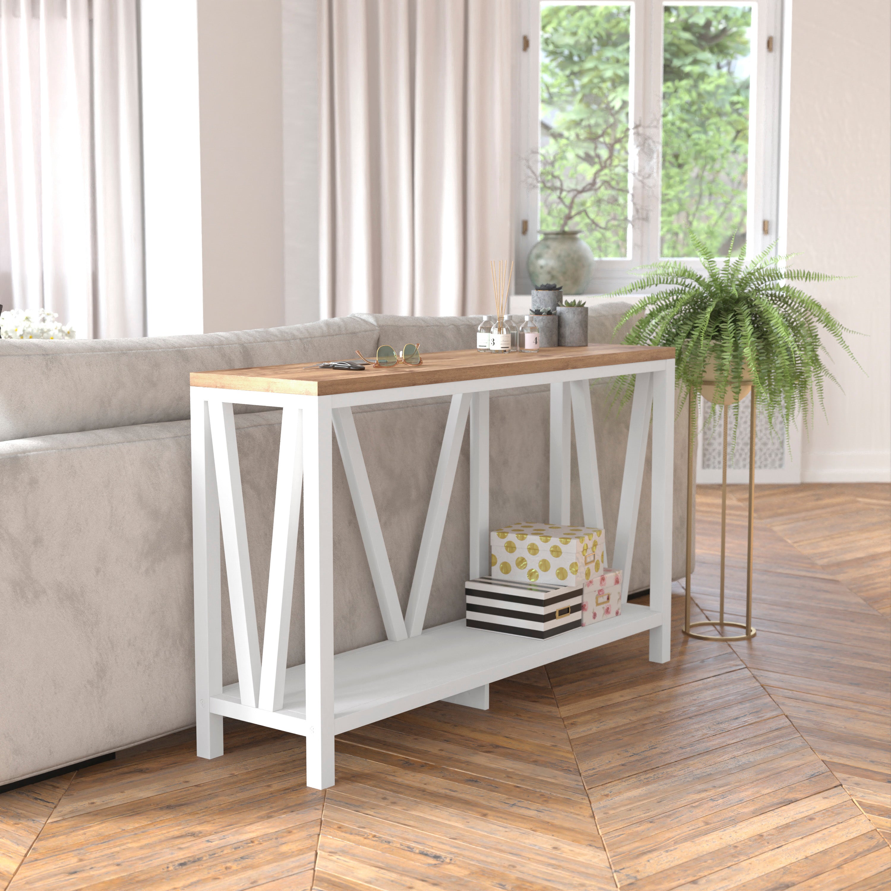 Charlotte Modern 2-Tier Farmhouse Entryway Living Room Console Accent Table