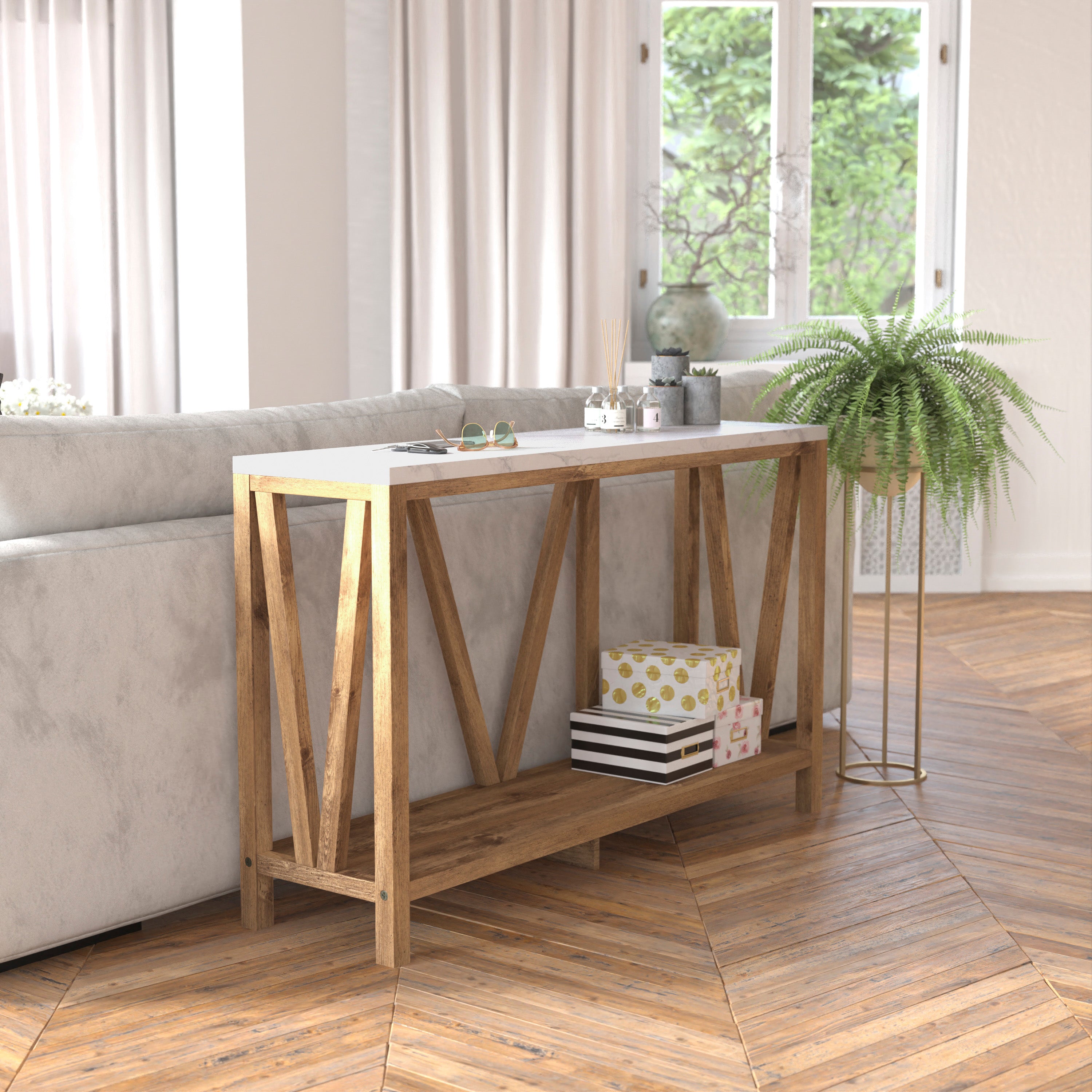 Charlotte Modern 2-Tier Farmhouse Entryway Living Room Console Accent Table