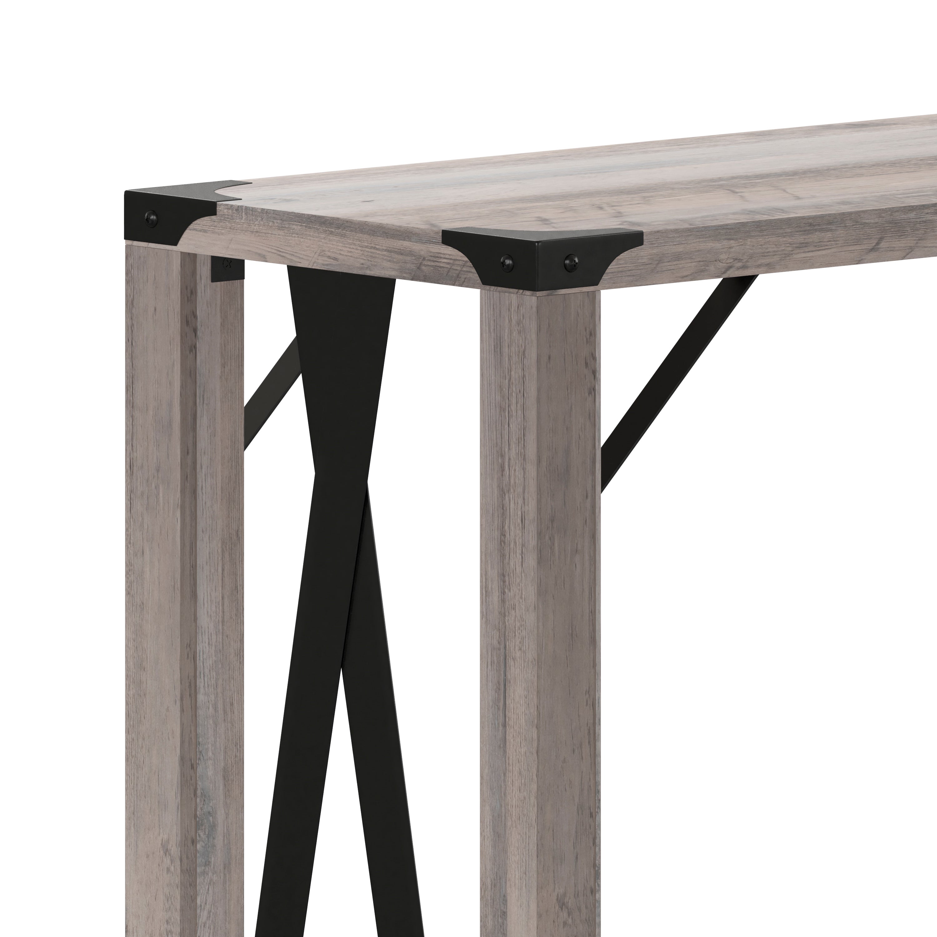 Wyatt Modern Farmhouse Wooden 2 Tier Console Entry Table with Metal Corner Accents and Cross Bracing