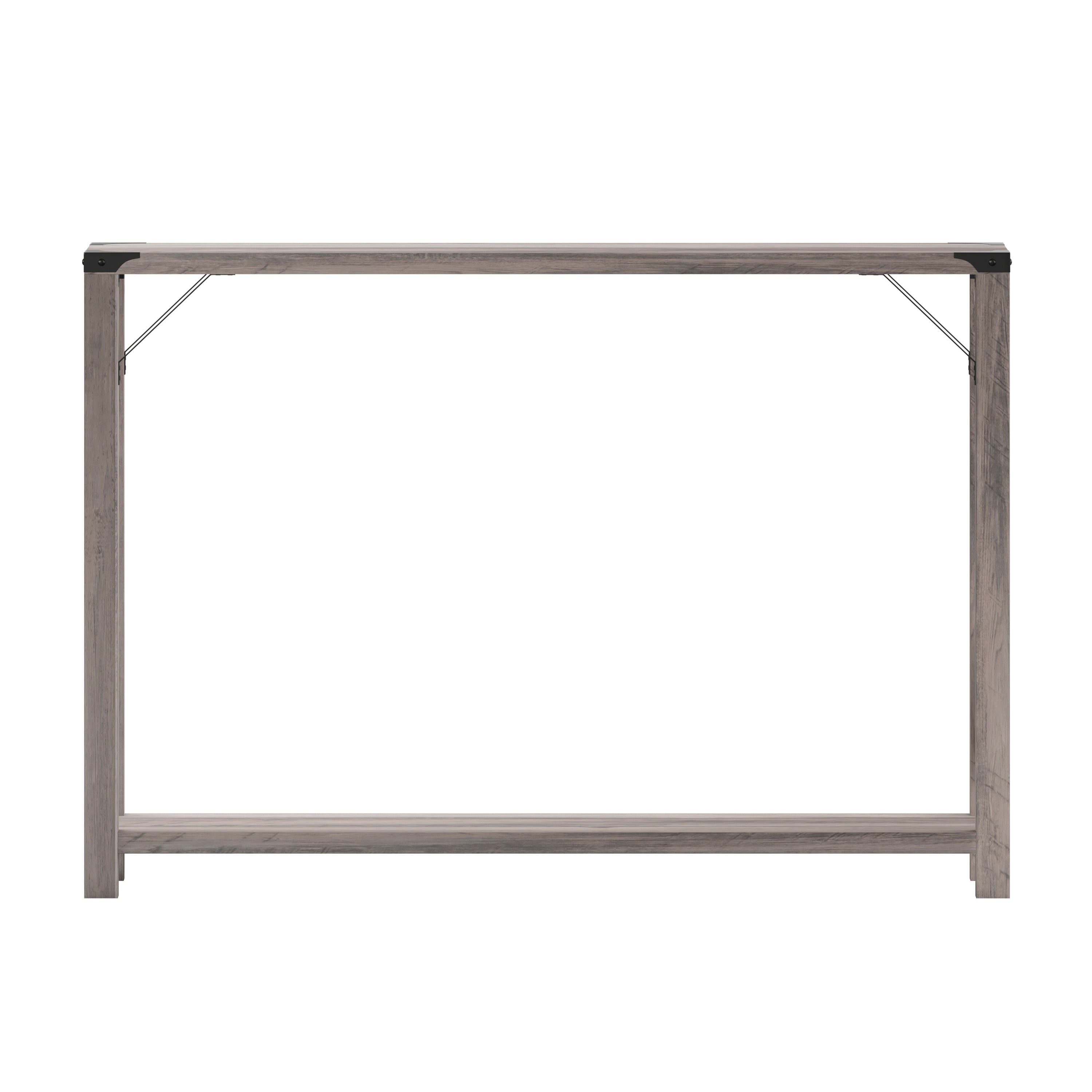 Wyatt Modern Farmhouse Wooden 2 Tier Console Entry Table with Metal Corner Accents and Cross Bracing