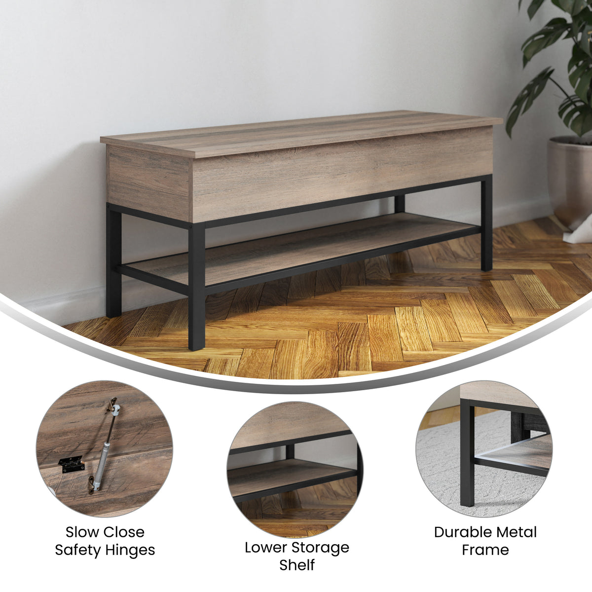 Wyatt Farmhouse Entryway Storage Bench with Lower Shelf Perfect for Entryway, Mudroom, or Bedroom