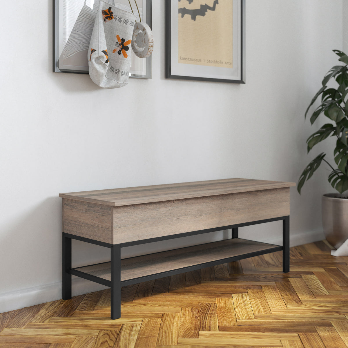 Wyatt Farmhouse Entryway Storage Bench with Lower Shelf Perfect for Entryway, Mudroom, or Bedroom