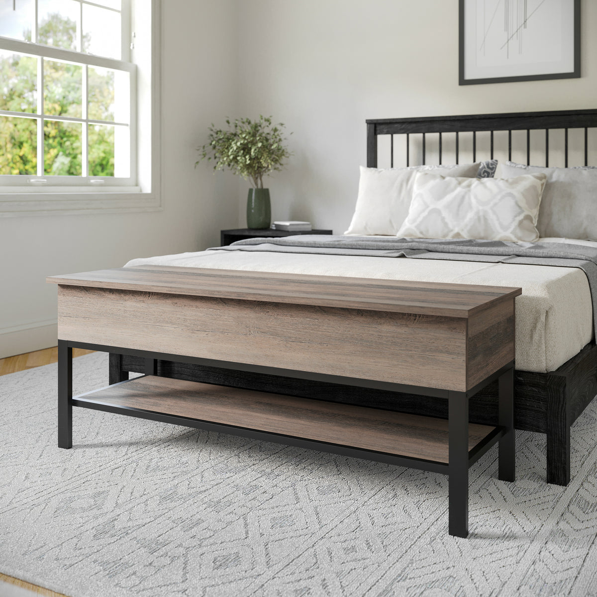 Wyatt Farmhouse Entryway Storage Bench with Lower Shelf Perfect for Entryway, Mudroom, or Bedroom