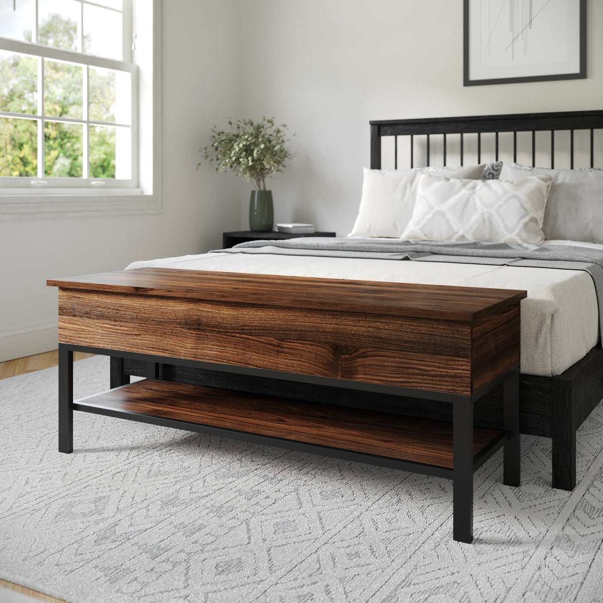 Wyatt Farmhouse Entryway Storage Bench with Lower Shelf Perfect for Entryway, Mudroom, or Bedroom
