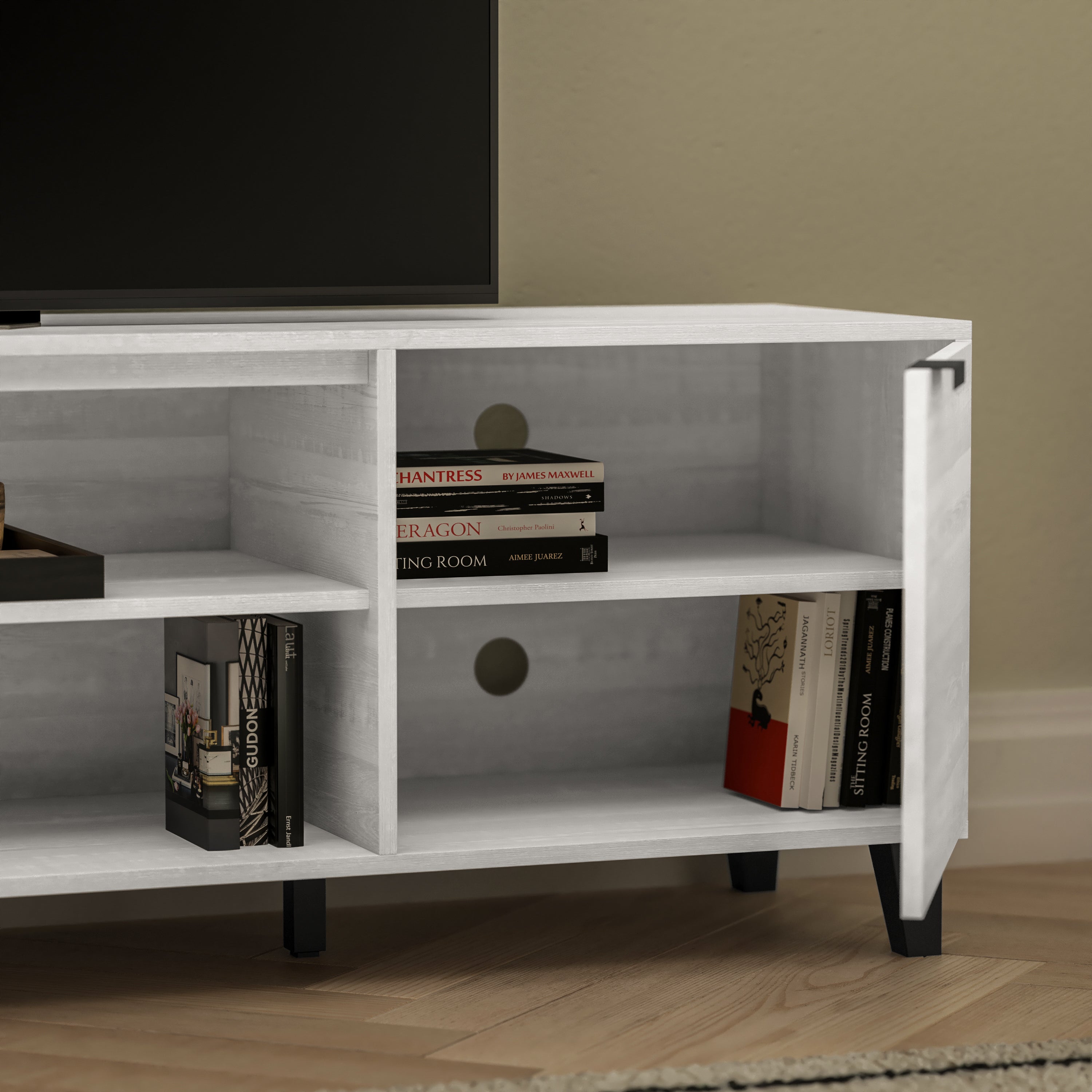Nelson 70" Mid Century Modern TV Stand for up to 60" TV's with Adjustable Shelves and Dual Storage Compartments