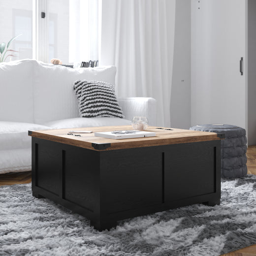 Wyatt Farmhouse Storage Coffee Table with Hinged Lift Top, Large Coffee Table with Hidden Storage