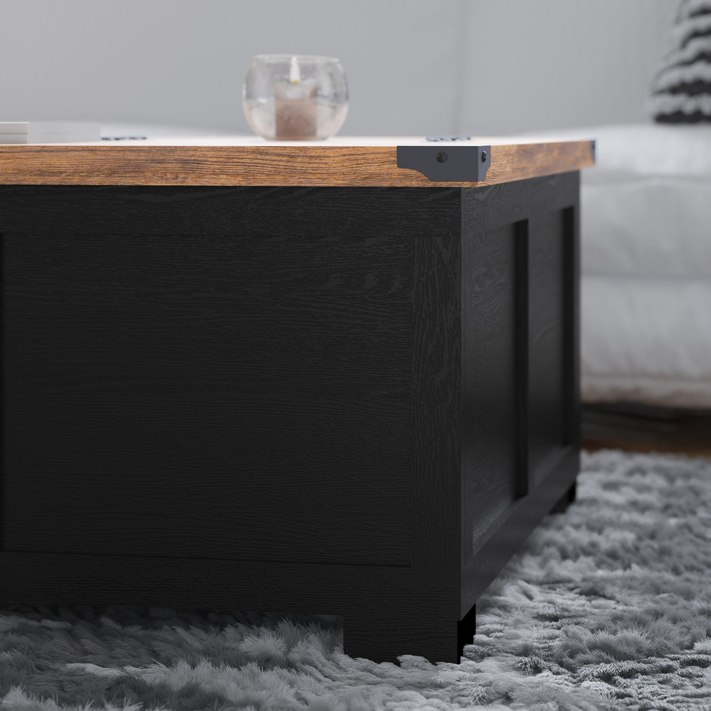 Wyatt Farmhouse Storage Coffee Table with Hinged Lift Top, Large Coffee Table with Hidden Storage