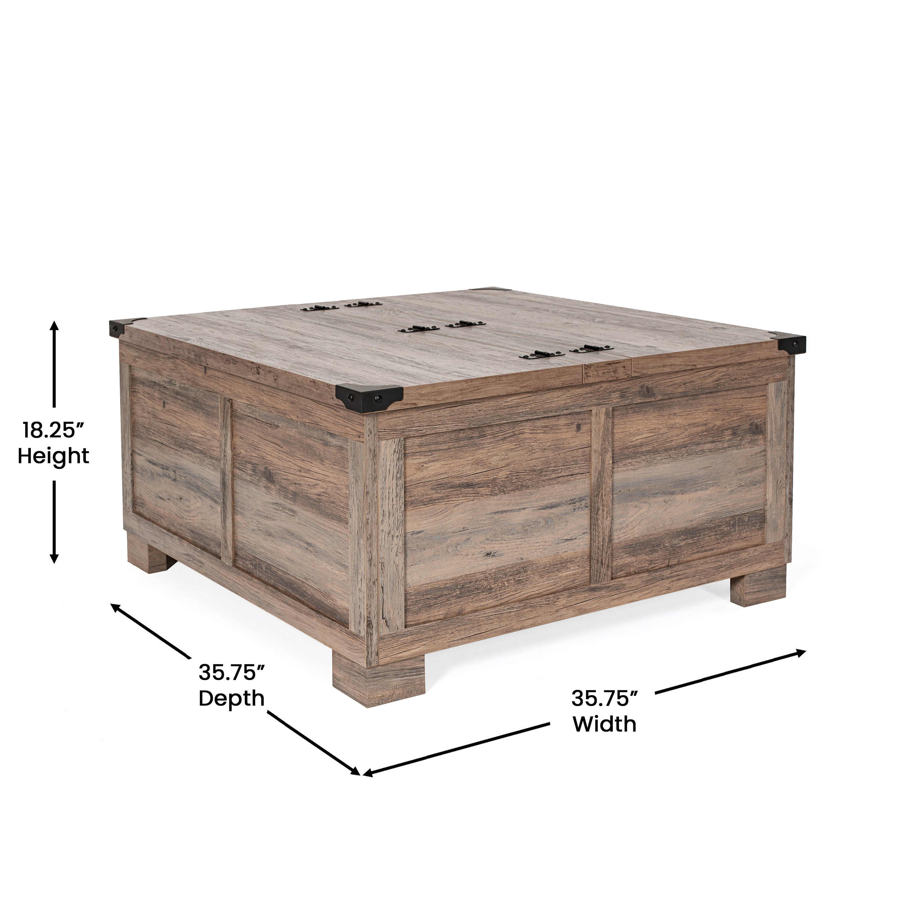 Wyatt Farmhouse Storage Coffee Table with Hinged Lift Top, Large Coffee Table with Hidden Storage-Coffee Table-Flash Furniture-Wall2Wall Furnishings
