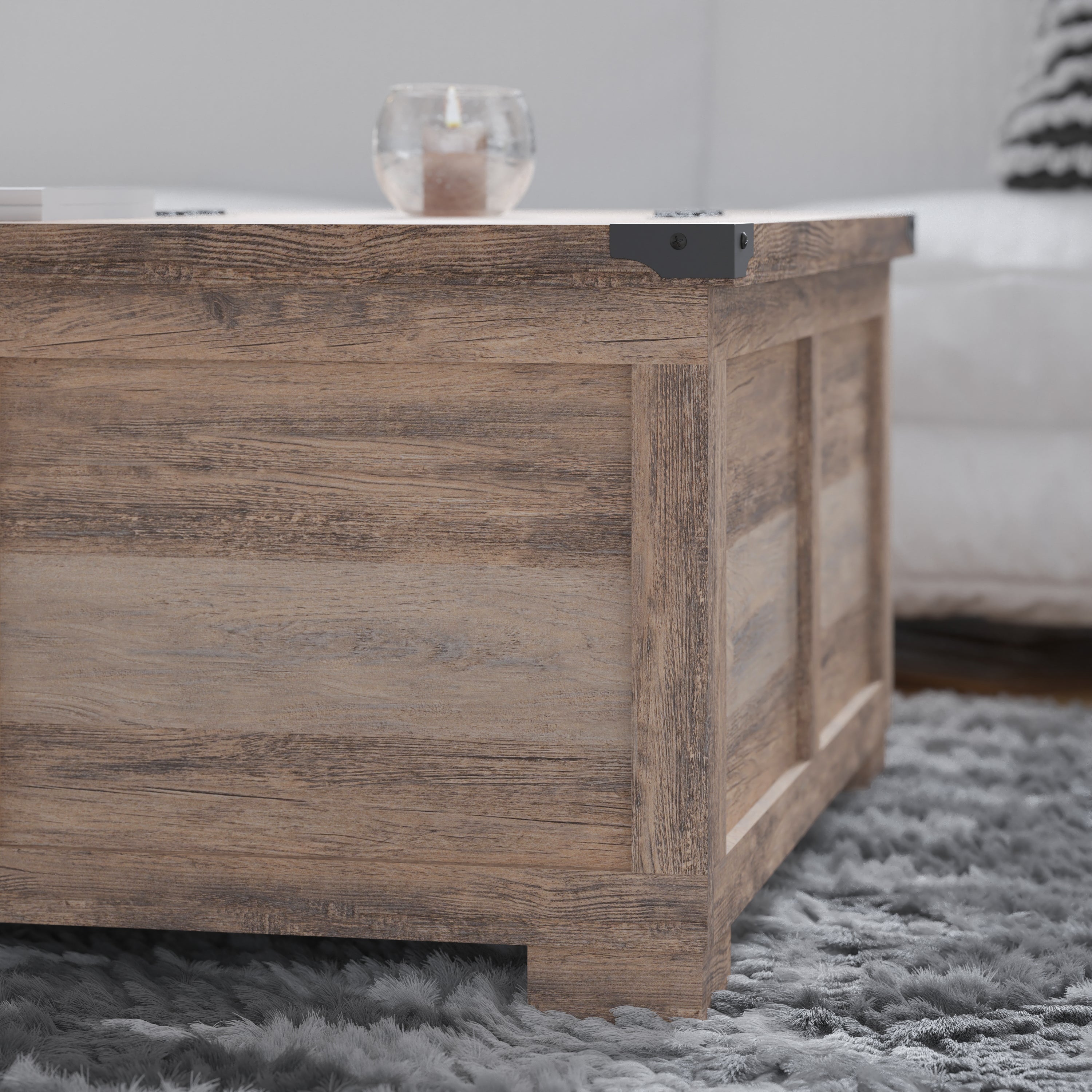 Wyatt Farmhouse Storage Coffee Table with Hinged Lift Top, Large Coffee Table with Hidden Storage