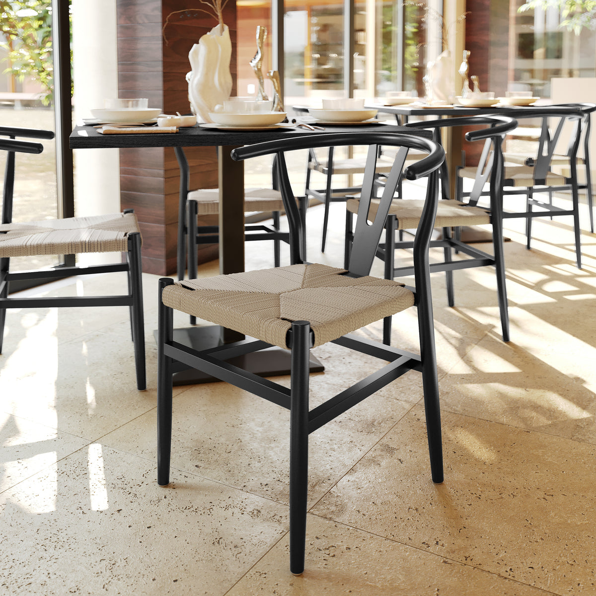 Logan Commercial Grade Y-Back Style Wood and Kraft Paper Stackable Dining Chair