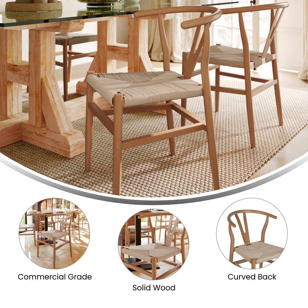 Logan Commercial Grade Y-Back Style Wood and Kraft Paper Stackable Dining Chair