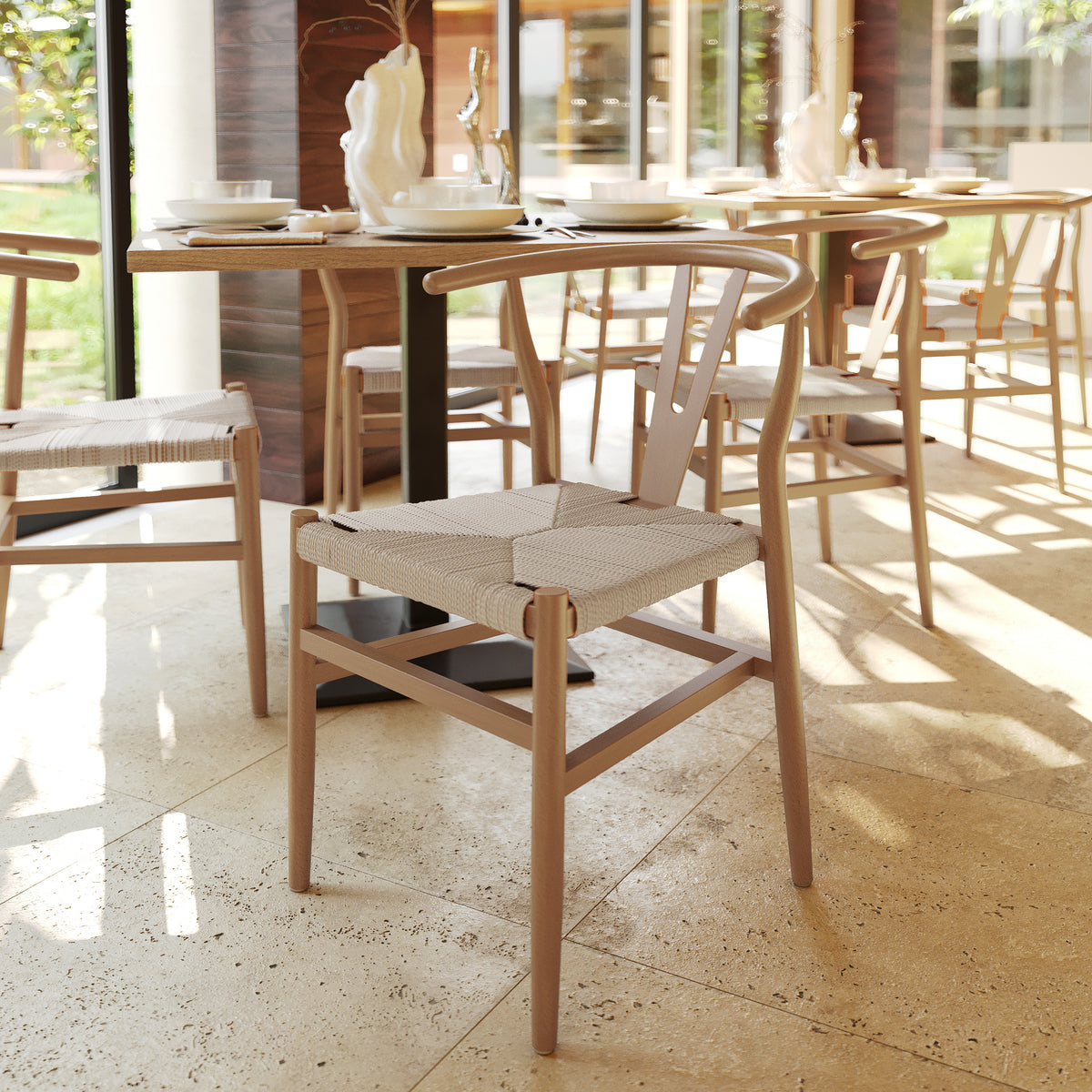 Logan Commercial Grade Y-Back Style Wood and Kraft Paper Stackable Dining Chair