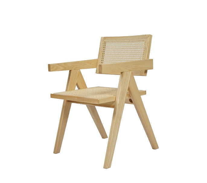 Modrest Aurora Modern Rattan and Natural Ash Dining Arm Chair-Dining Chair-VIG-Wall2Wall Furnishings