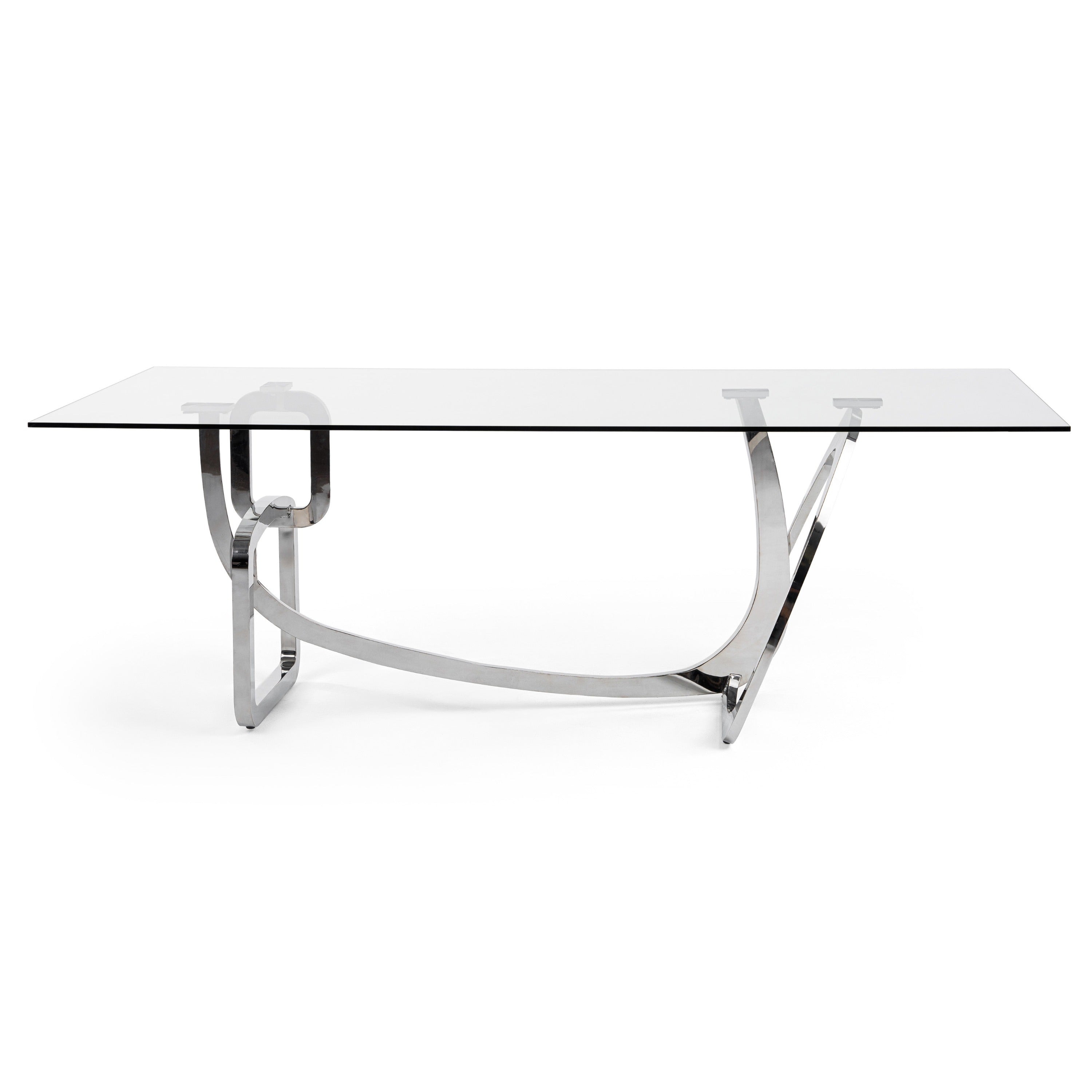 Adelaide Modern Stainless Steel and Glass Dining Table
