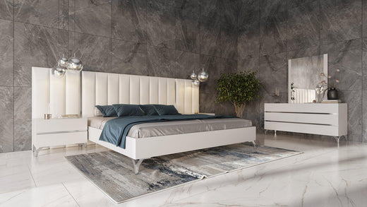 Angela Italian Modern Eco Leather Bed w/ Nightstands and Wings