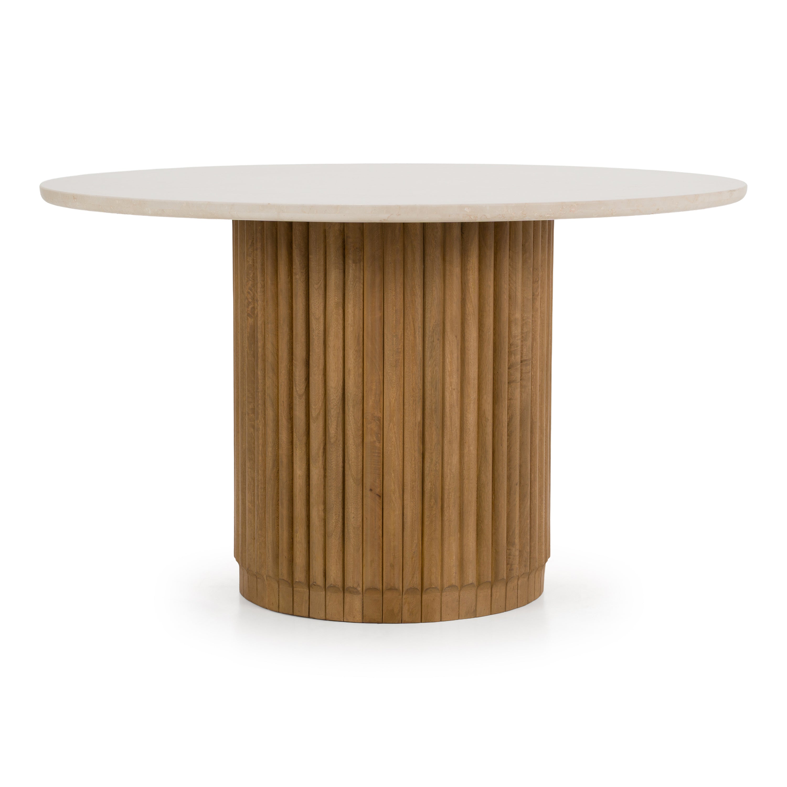 Bambi Modern Botticino Marble and Mango Round Dining Table