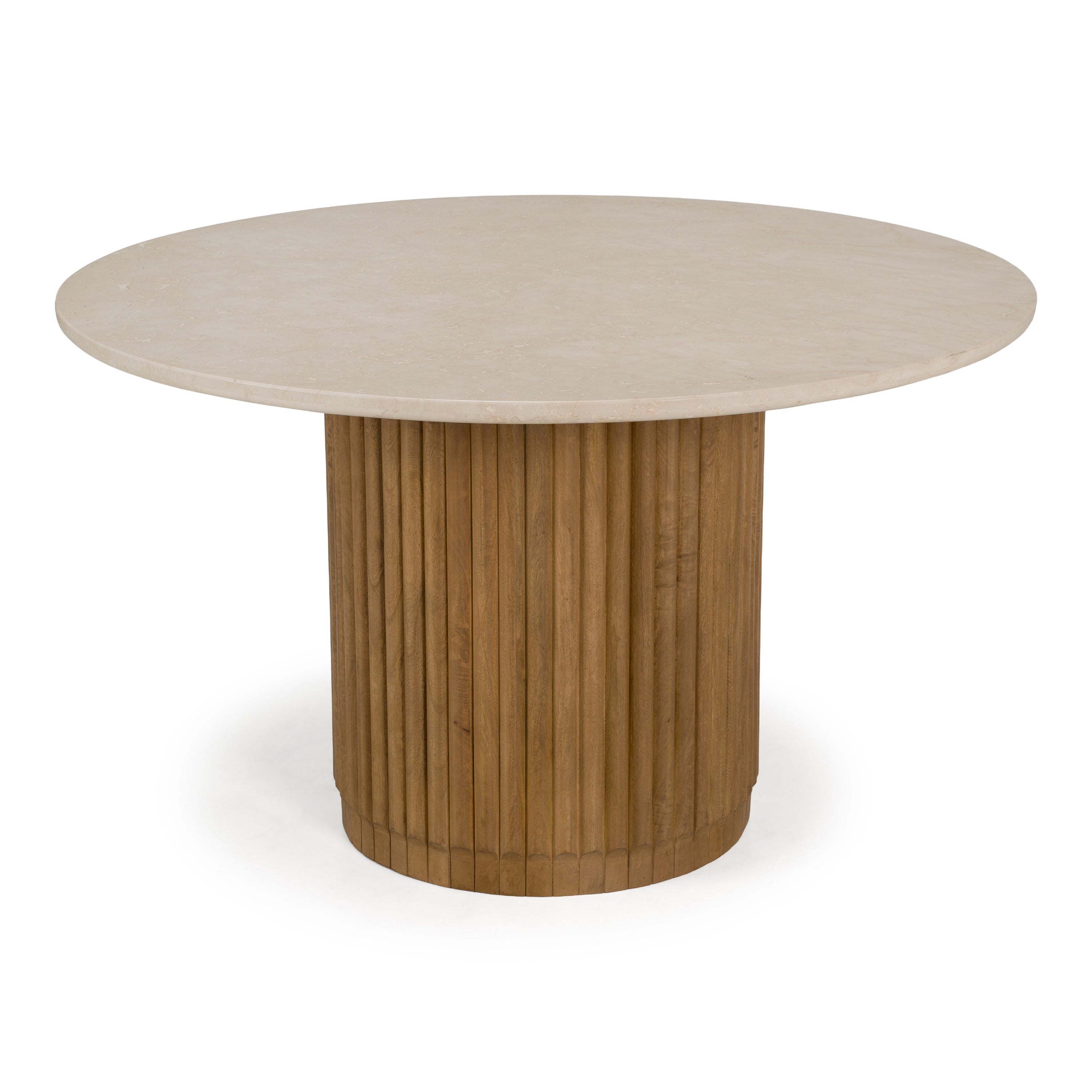 Bambi Modern Botticino Marble and Mango Round Dining Table