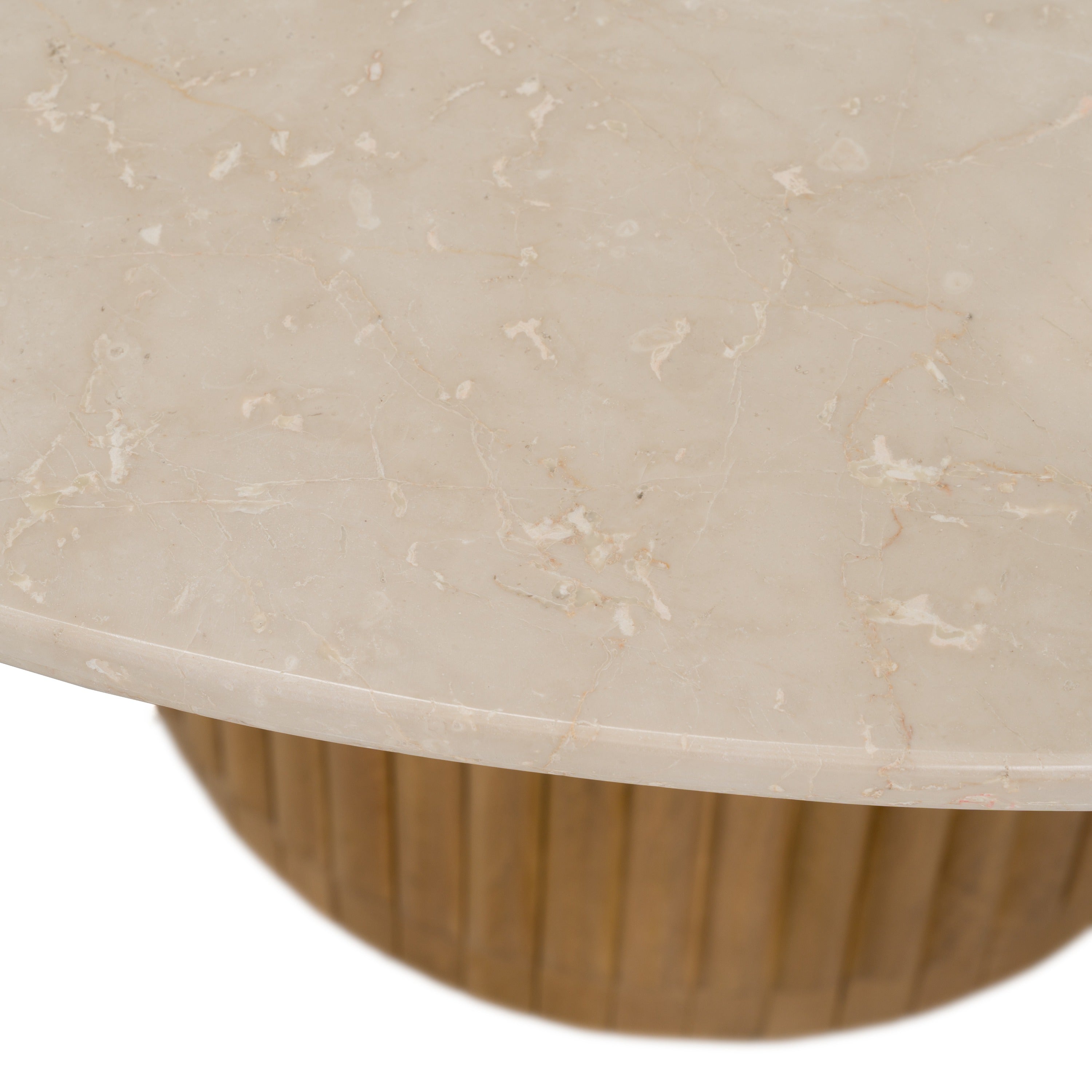 Bambi Modern Botticino Marble and Mango Round Dining Table