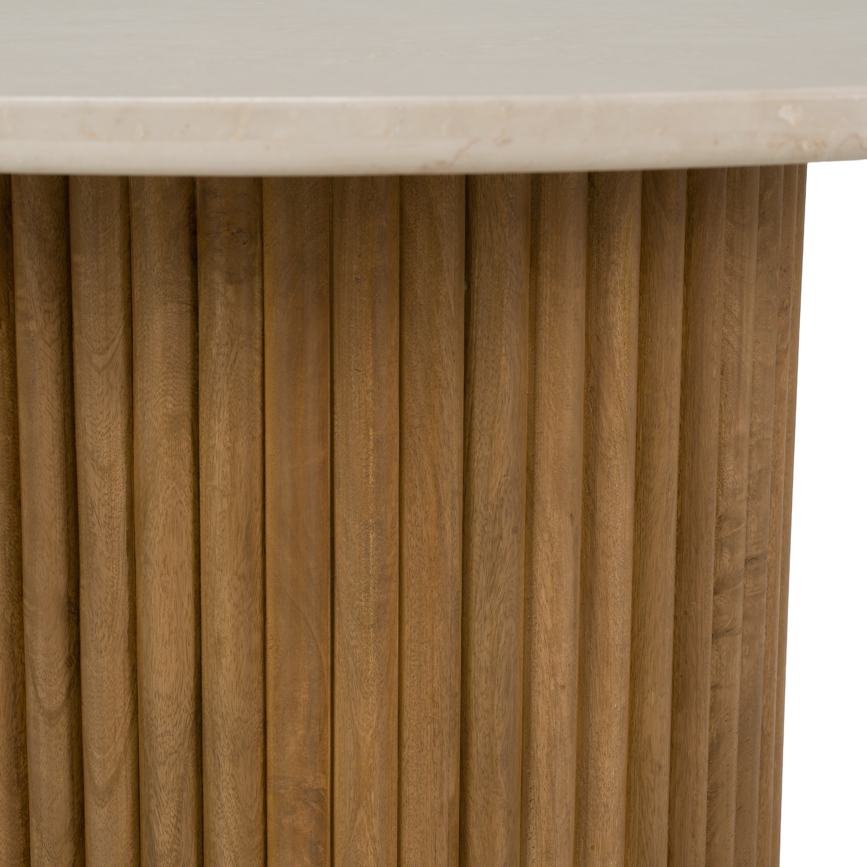 Bambi Modern Botticino Marble and Mango Round Dining Table
