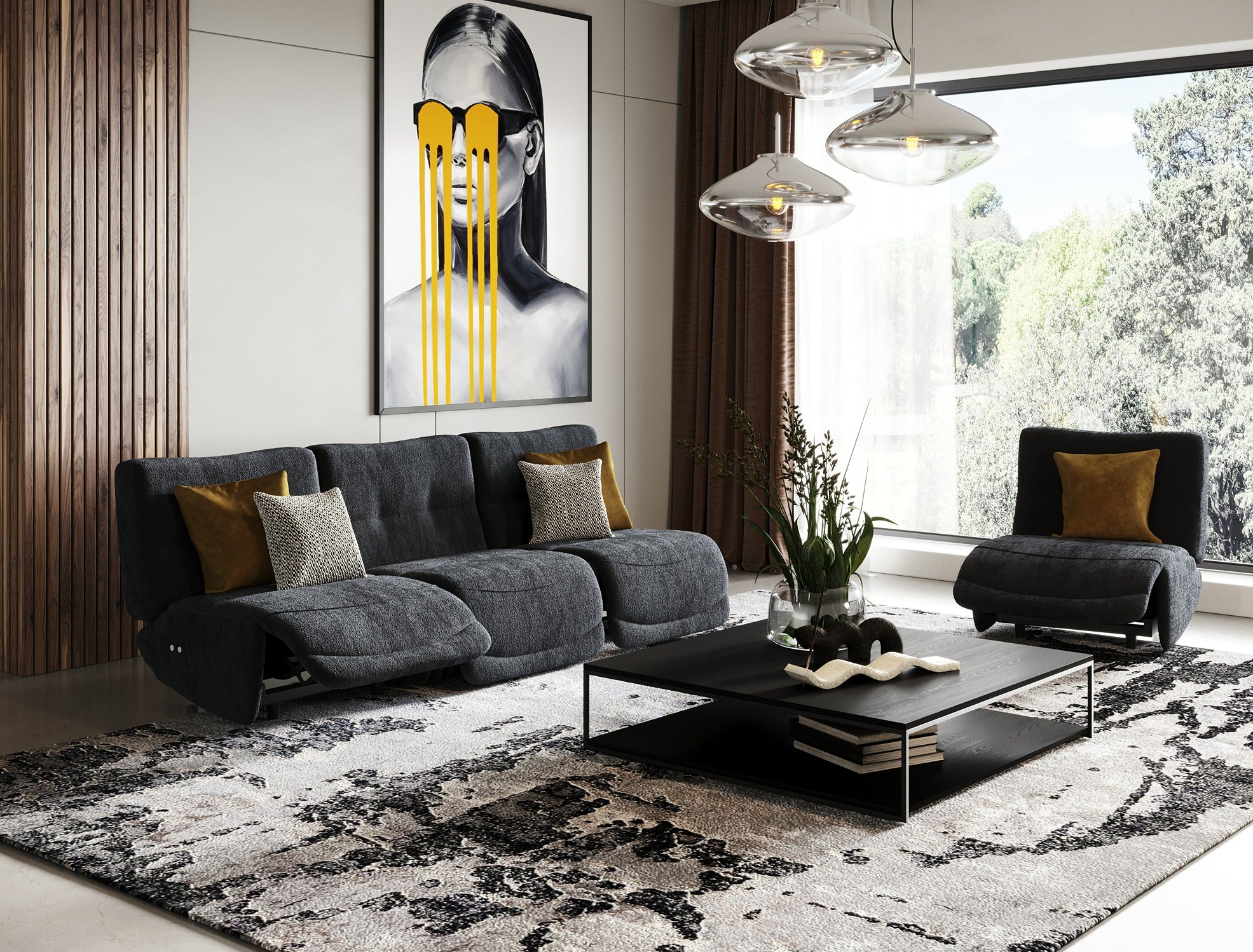 Basil Modern Fabric Small Sofa With 3 Electric Recliners