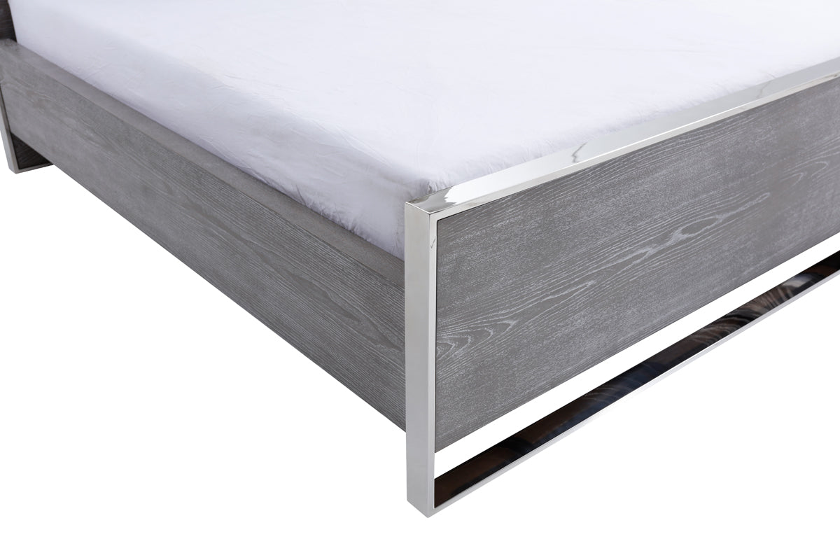 Charlene Modern Elm and Stainless Steel Bedroom Set