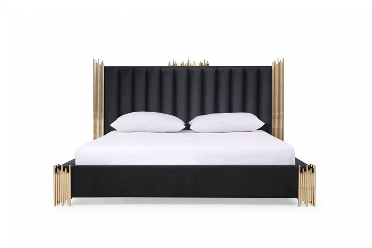Modrest Token Modern Black & Gold Bed-Bed-VIG-Wall2Wall Furnishings