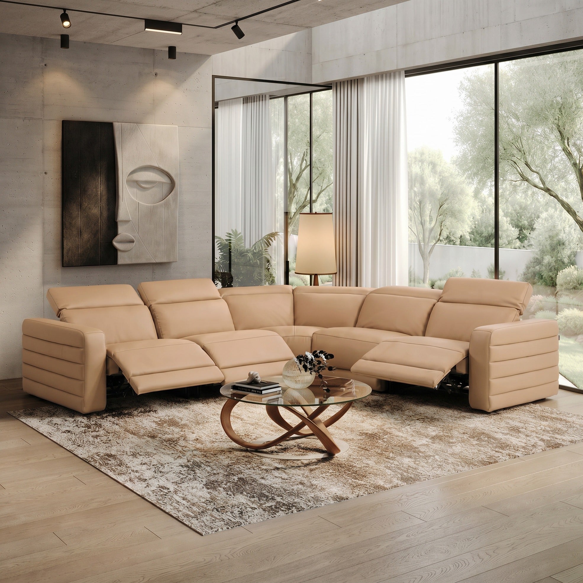 Bianca Modern Leather Sectional Sofa w/ 3 Recliners