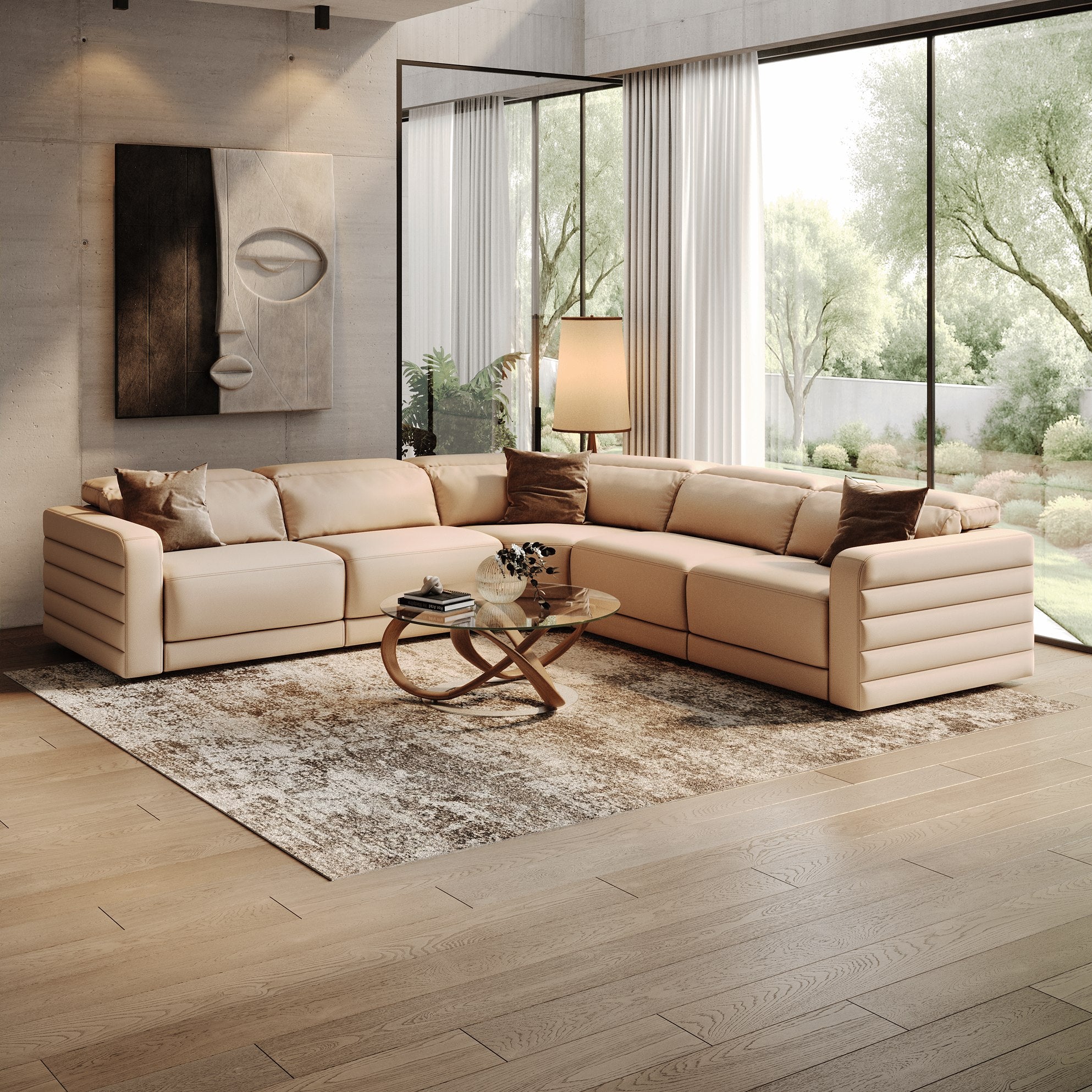 Bianca Modern Leather Sectional Sofa w/ 3 Recliners