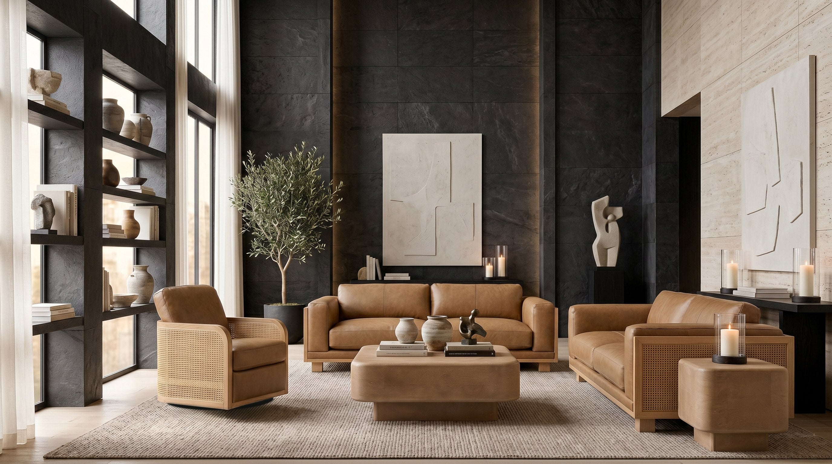 Danson Modern Leather and Wicker Sofa
