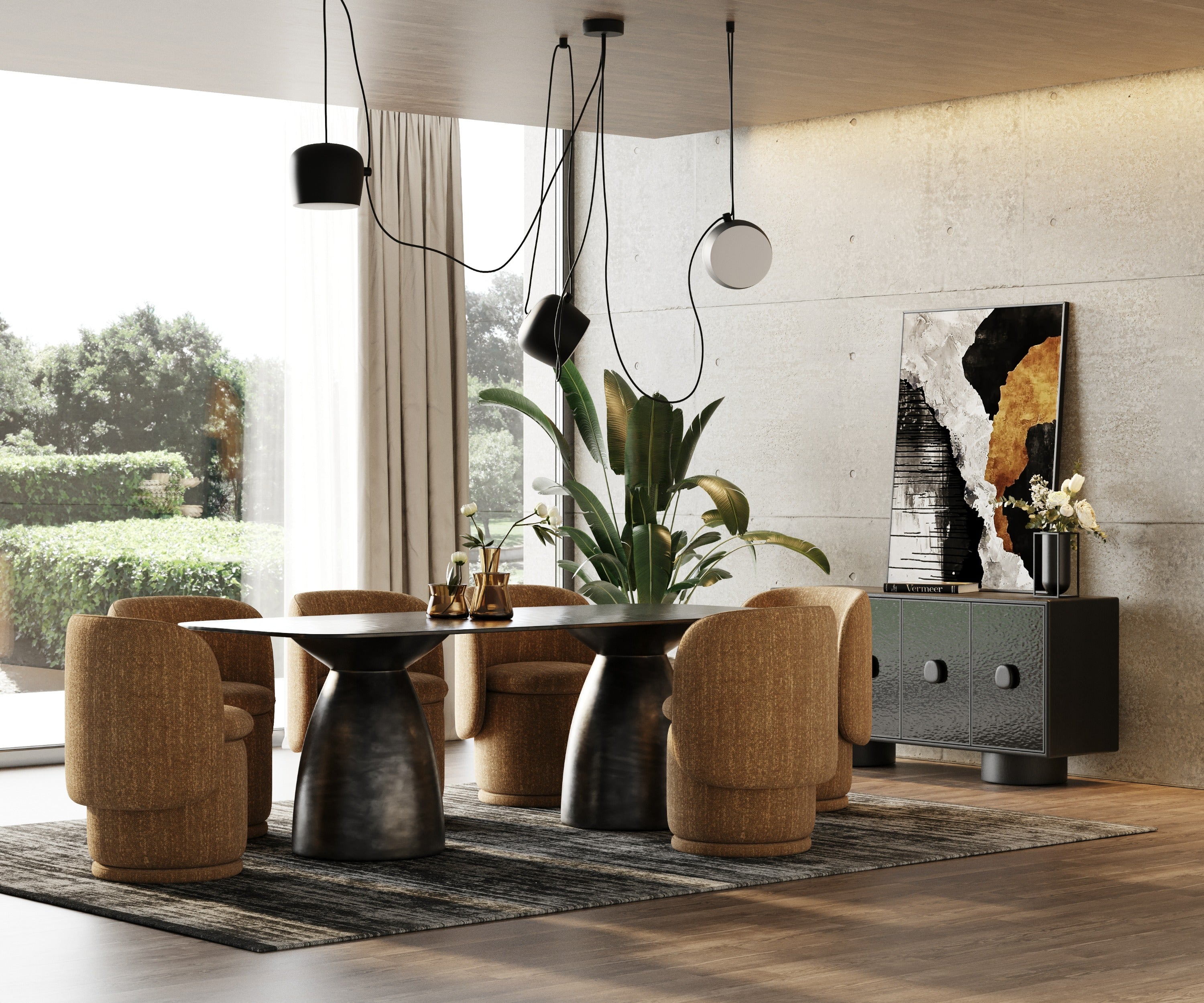 Modrest Calexico Contemporary Wave Glass Wide Rectangular Dining Table