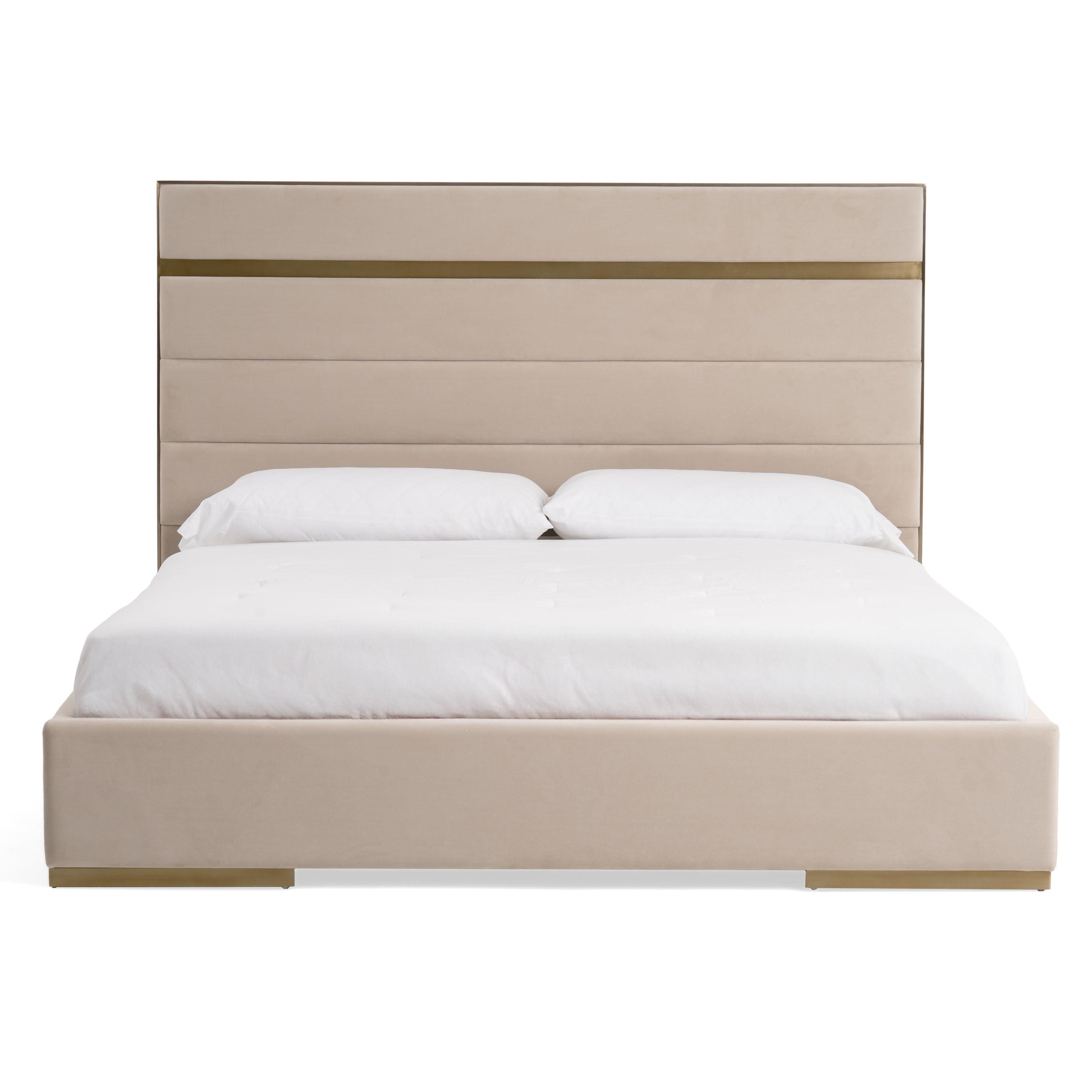 Modrest Cartier - Modern Beige Velvet and Brushed Brass Bed-Bed-VIG-Wall2Wall Furnishings