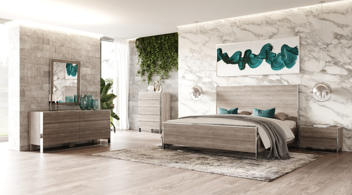 Charlene Modern Elm and Stainless Steel Bedroom Set