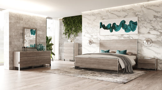 Charlene Modern Elm and Stainless Steel Bedroom Set