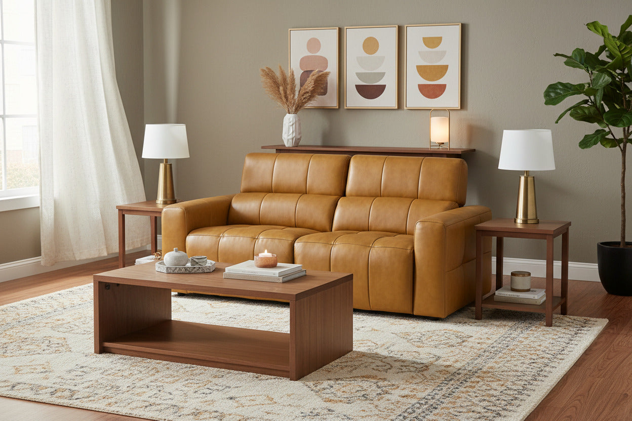 Chevak Modern Leather Sofa w/ 2 Recliners