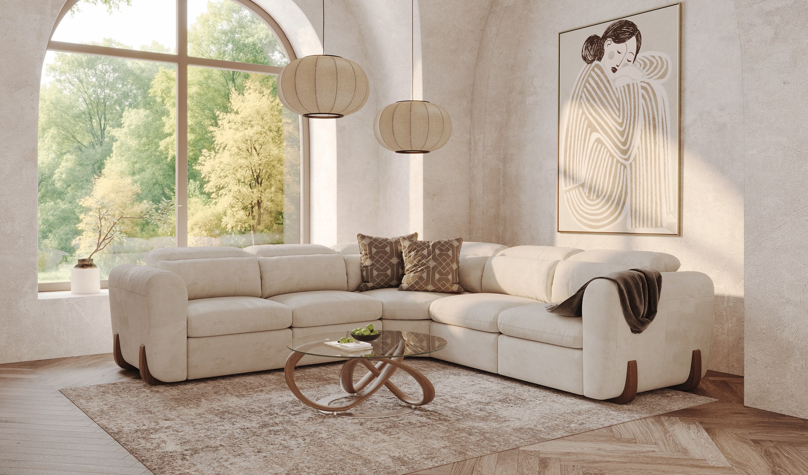 Conrad Modern Fabric Sectional Sofa With 3 Recliners