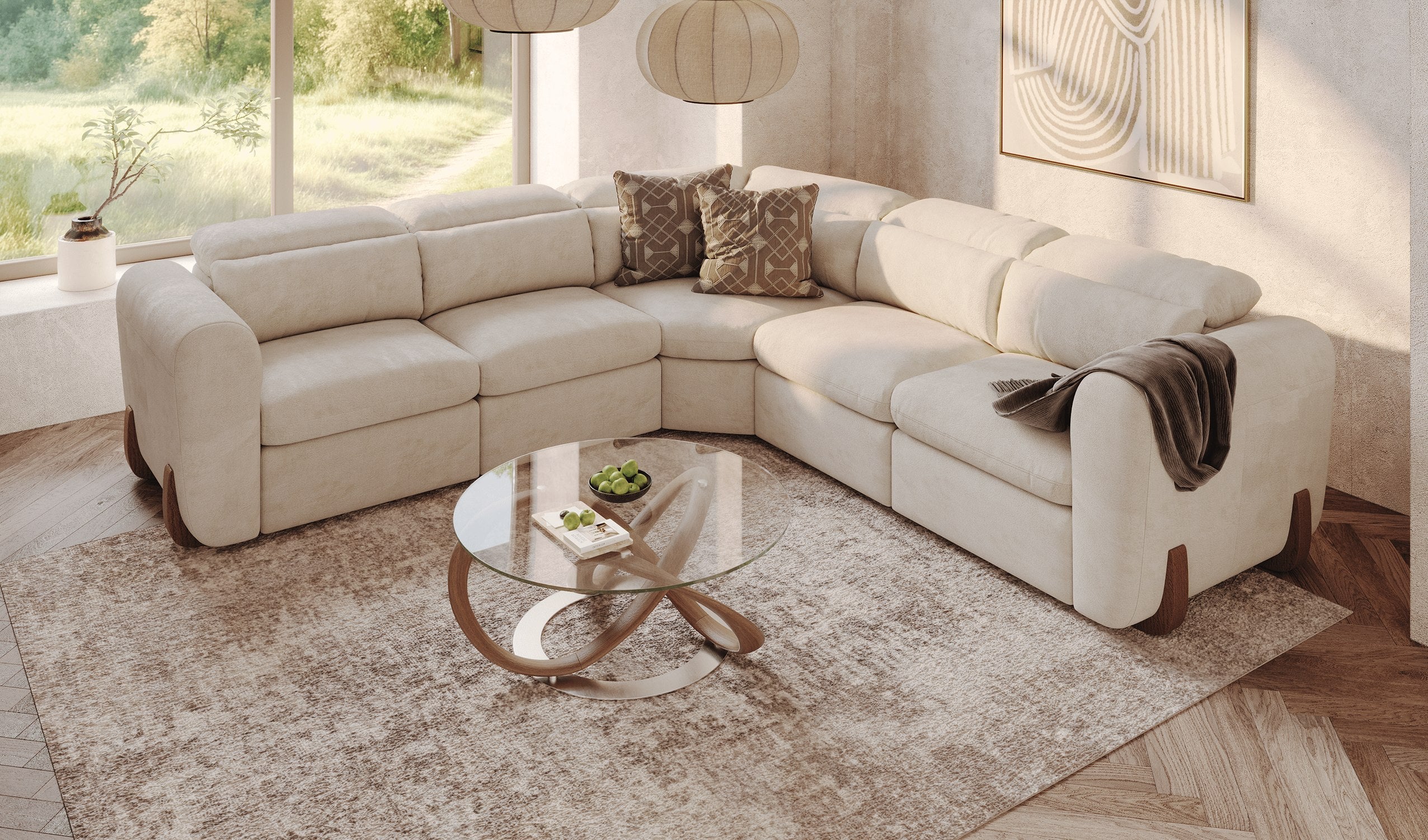 Conrad Modern Fabric Sectional Sofa With 3 Recliners