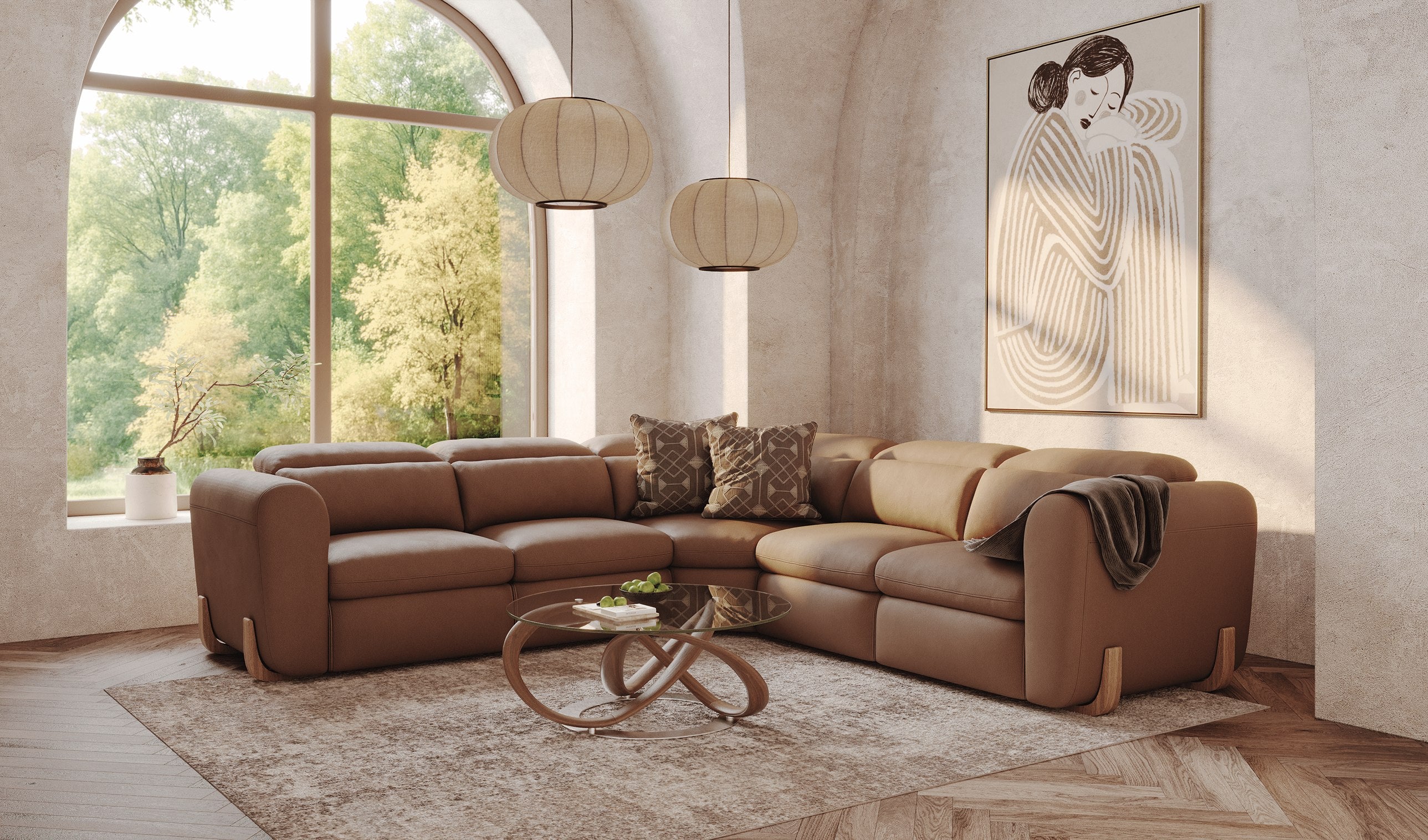 Conrad Modern Leather Sectional Sofa with 3 Recliners