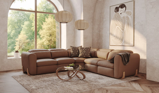 Conrad Modern Leather Sectional Sofa with 3 Recliners