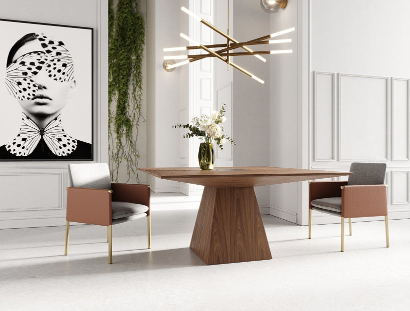 Modrest Cora- Modern Walnut and Tempe Glass Dining Table-Dining Table-VIG-Wall2Wall Furnishings