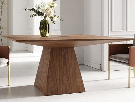 Cora Modern Walnut and Black Tempered Glass Dining Table