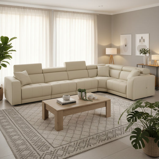 Dalton - Modern Italian Oyster Leather Sectional and 2 Recliners