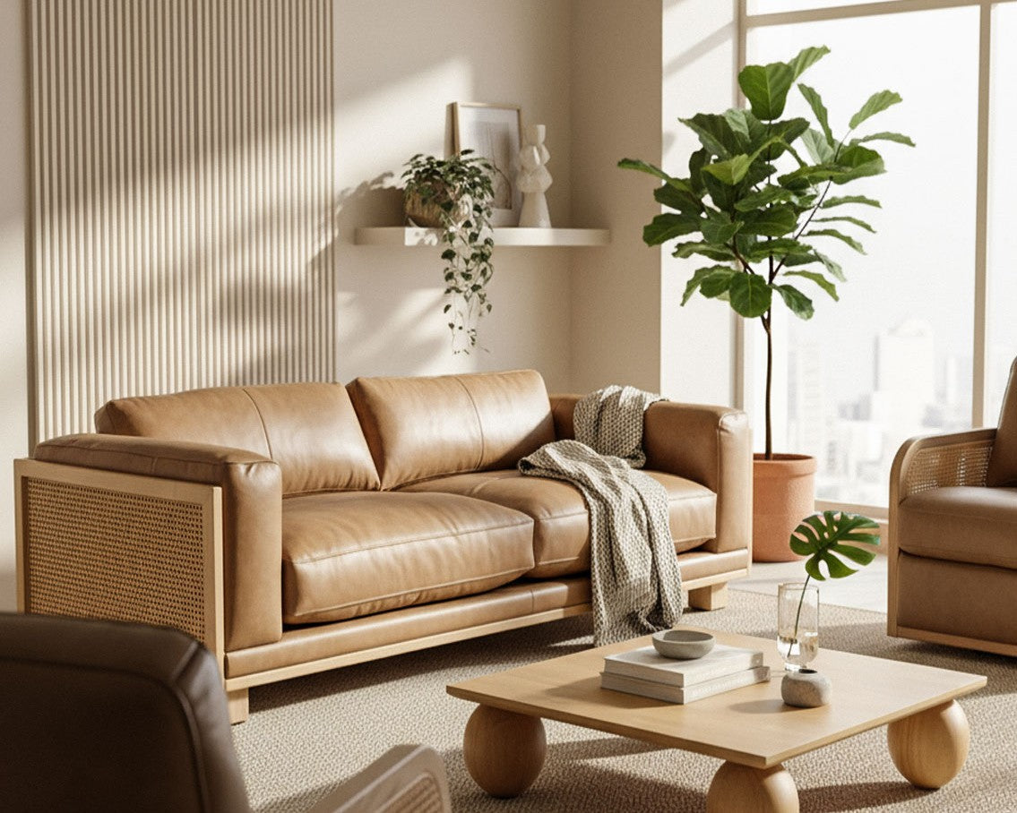 Danson Modern Leather and Wicker Sofa
