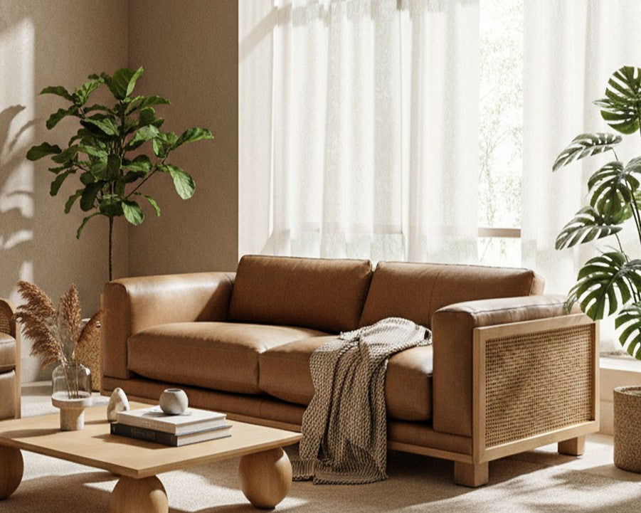 Danson Modern Leather and Wicker Sofa