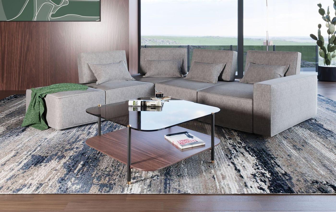 Divani Casa Chapel Modern Fabric Sectional Sofa Ottoman