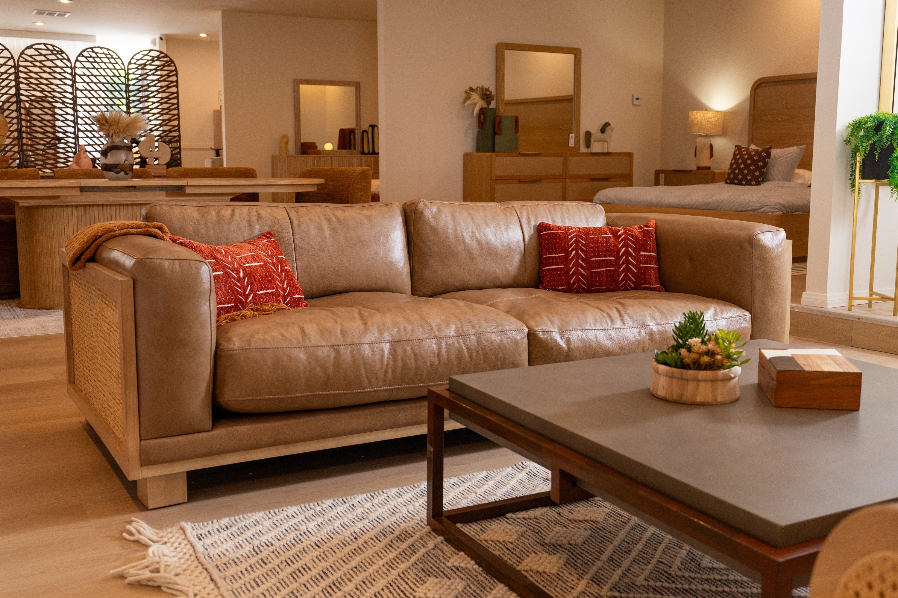 Danson Modern Leather and Wicker Sofa