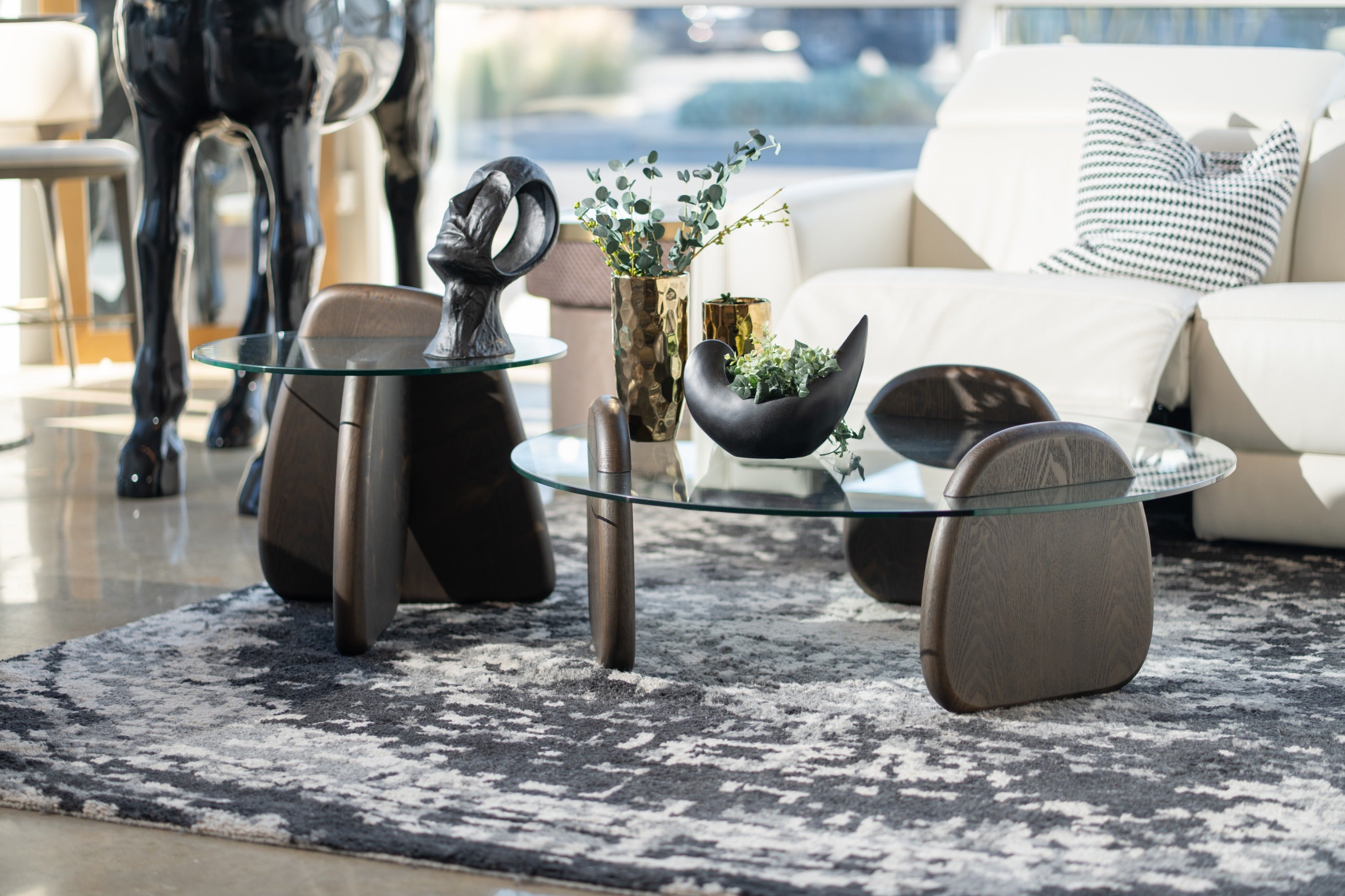 Buxton Mid-Century Modern Glass and Dark Coffee Table