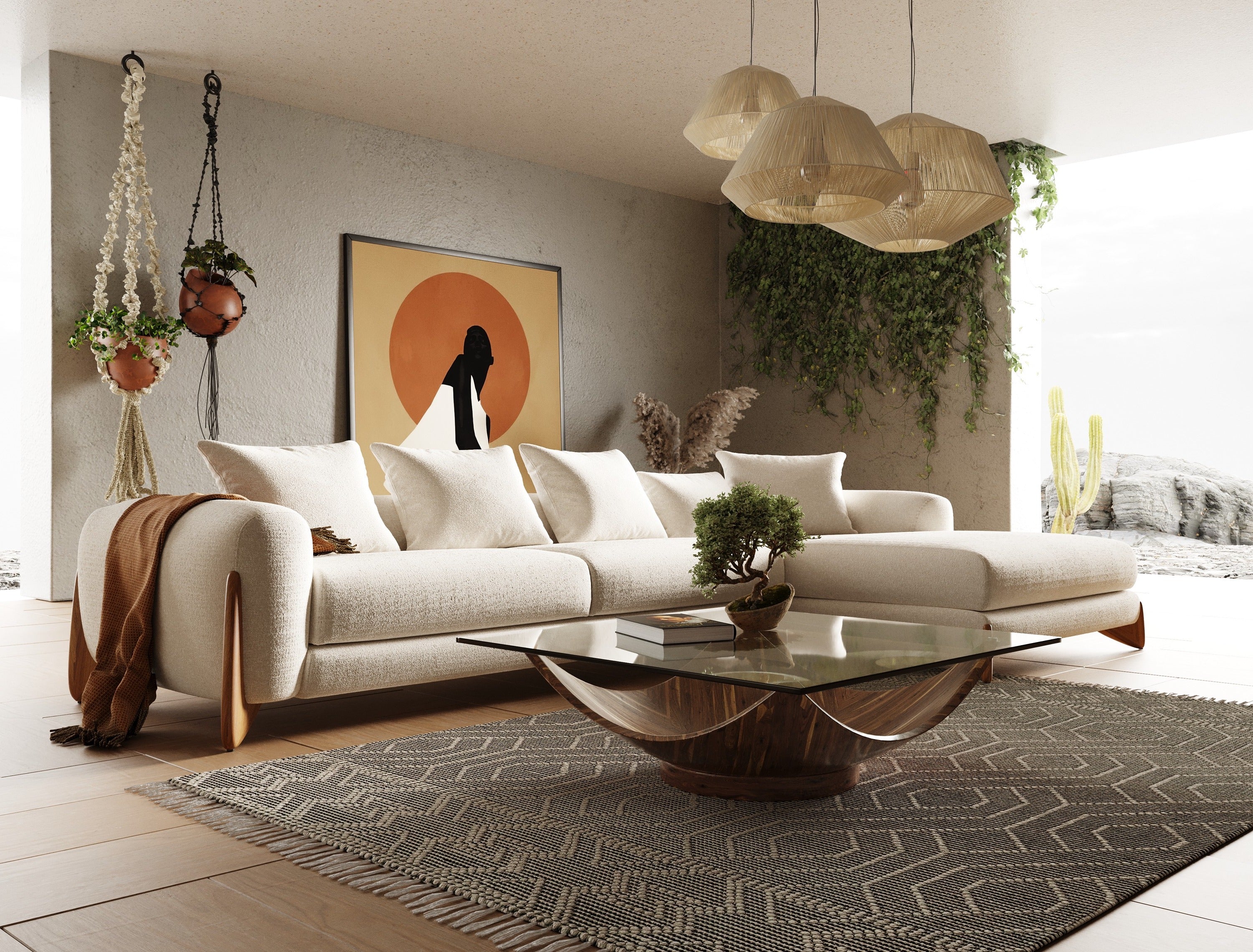 Fleury Contemporary Fabric and RAF Sectional Sofa