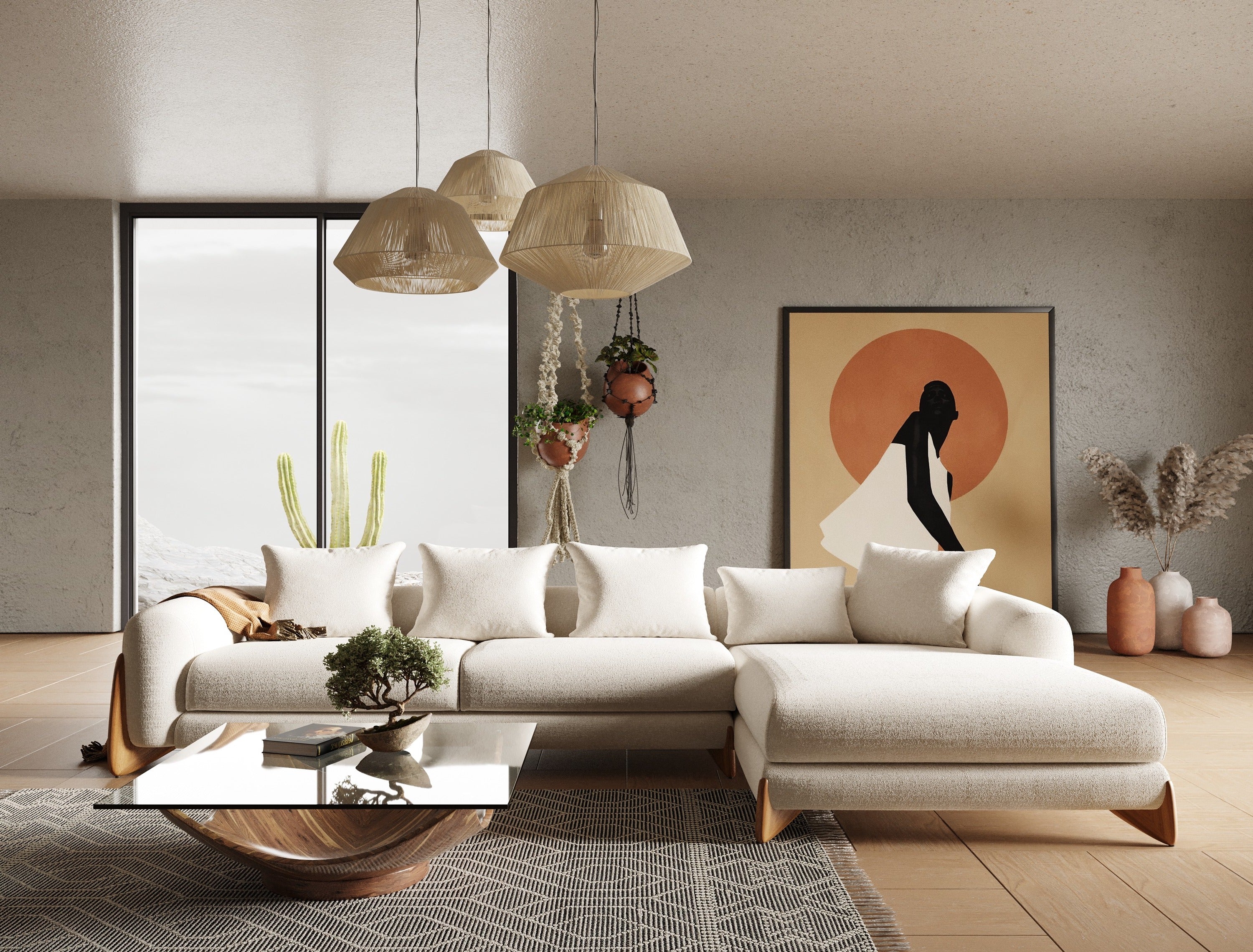 Fleury Contemporary Fabric and RAF Sectional Sofa