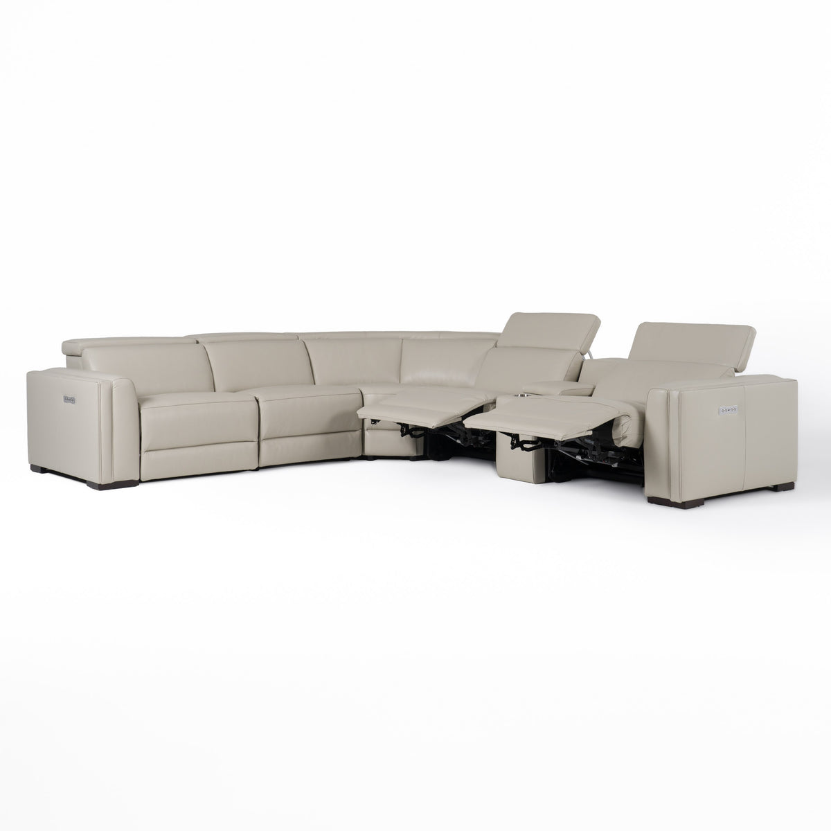 Frazier - Modern Leather Sectional Sofa with 3 Recliners and Console